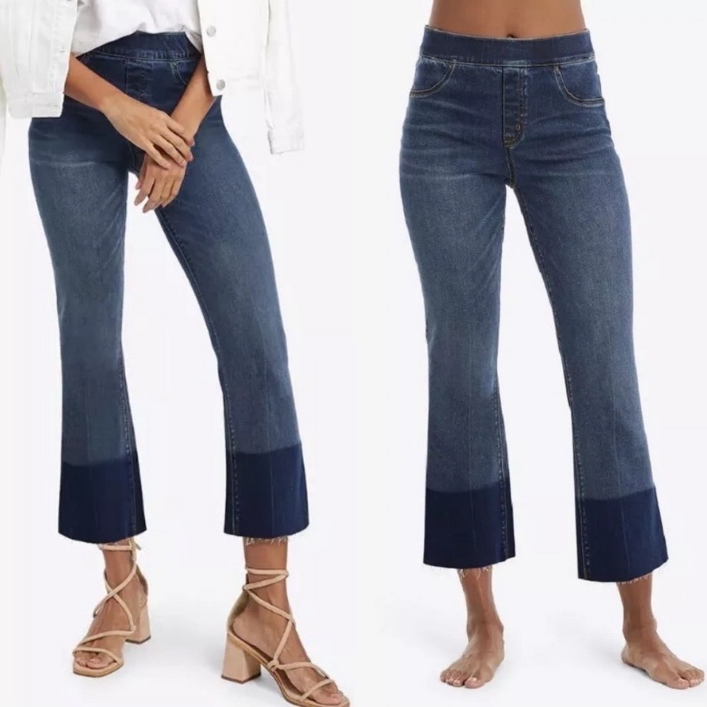 SPANX Dip Dye Denim Jeans Womens Size Large Pull On Blue Crop 20231R NEW Minimal - Picture 2 of 15
